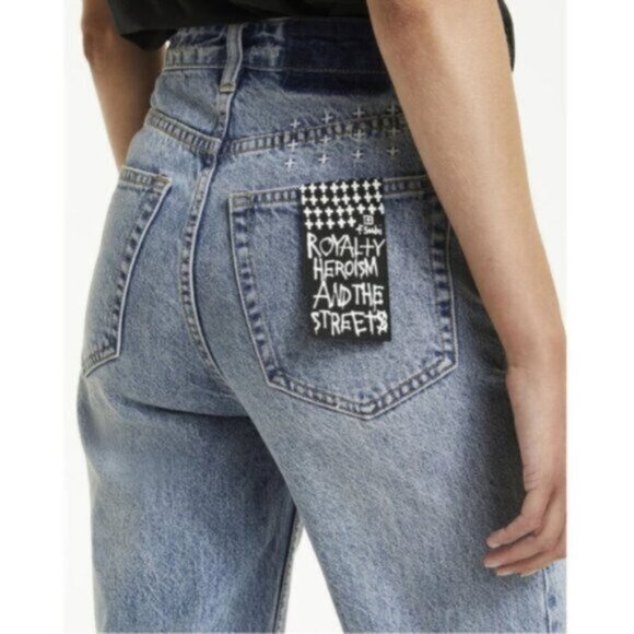 NEW KSUBI Brooklyn Jeans Klub Blue Light Wash Straight Leg Raw Hem ARITZIA 24 - Picture 1 of 13